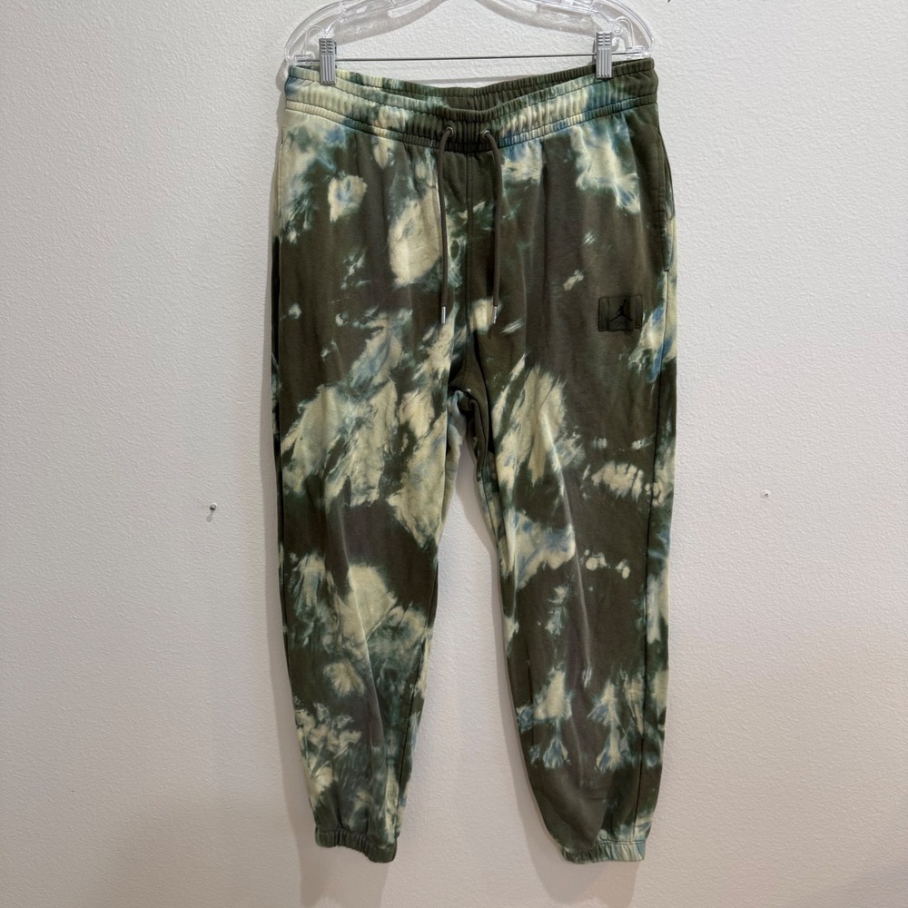 Jordan Flight Mens Large Custom Bleach Tie Dye Fleece Joggers Olive Green L